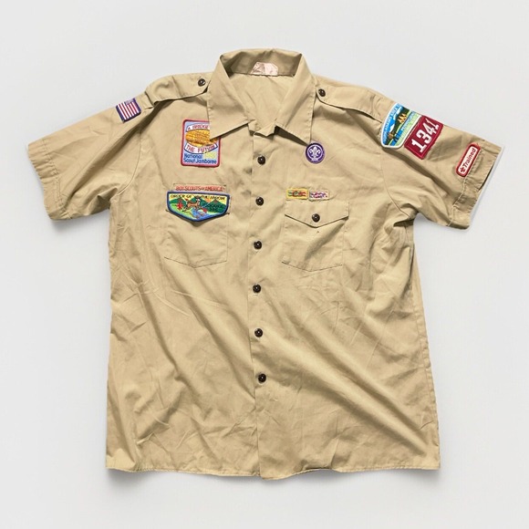 Boy Scouts Venturing Uniform Shirt BSA Vintage Sewn Patches Short Sleeve Mens XL - Picture 1 of 15